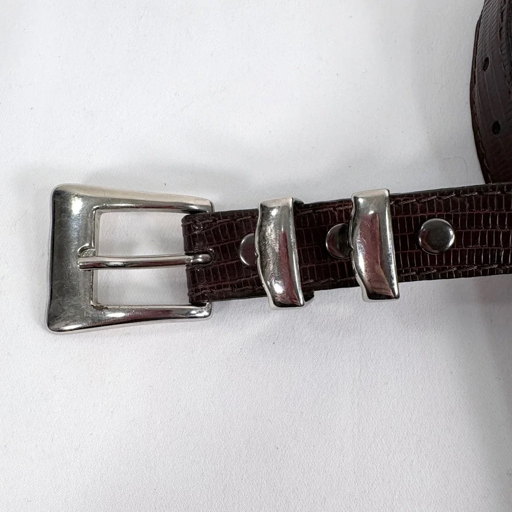 Torino Belt Brown Genuine Lizard Skin Silver Tone Hardware Western 5127 Size 36